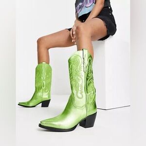 Jeffrey Campbell Lime Green Heeled Boots. Size 9